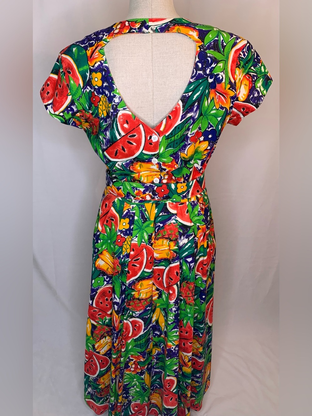 Vintage Carol Anderson Cali. Dress Women’s 11/12 L Fruit Maxi Button USA 80 90s - Picture 3 of 15